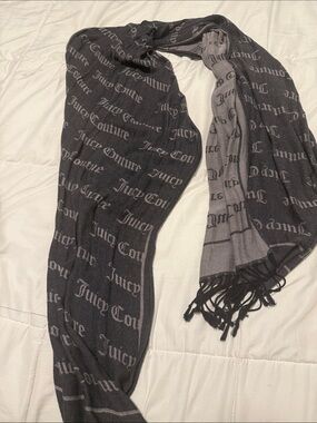 Juicy Couture Black & Gray Logo Knit Scarf with Fringe